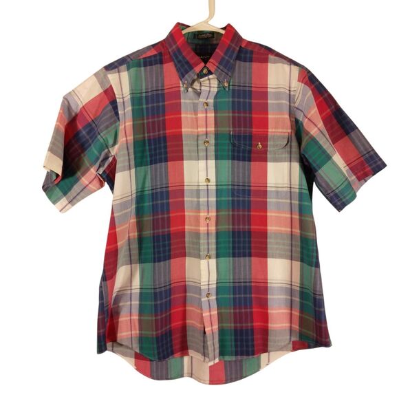 GANT shirt mens L Large Foxhunt plaid multicolor half short sleeve button - Picture 1 of 8
